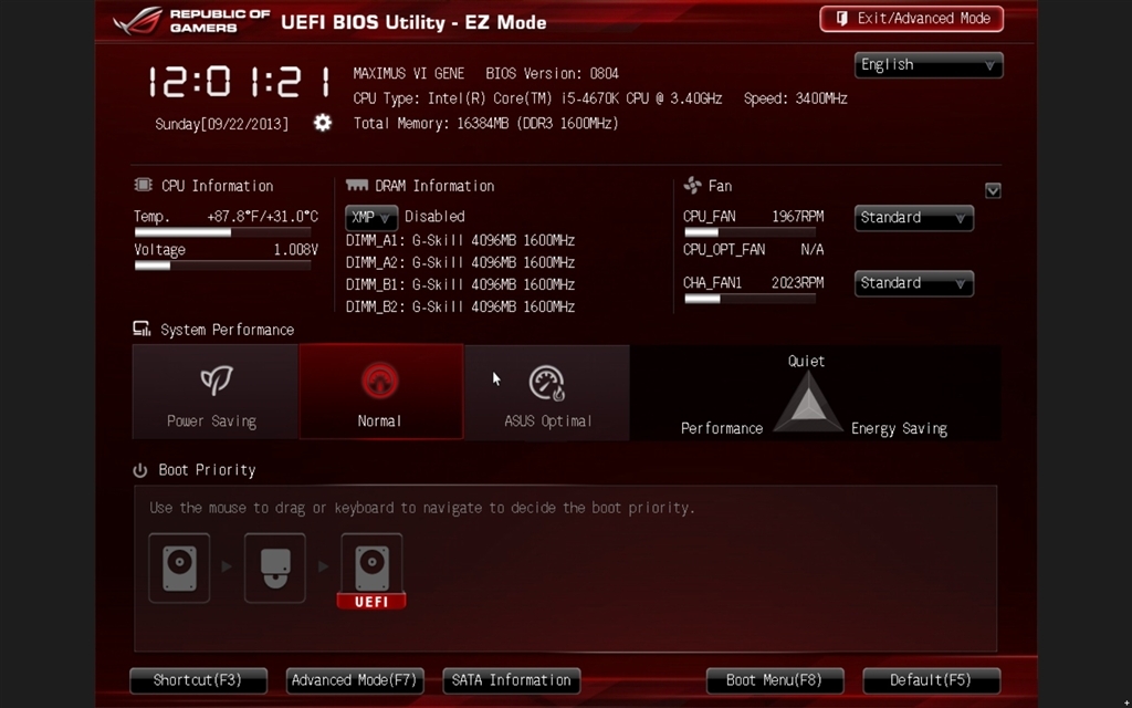 『EZ Mode』ASUS Z87PRO(V EDITION) ヒエルさん のクチコミ掲示板投稿画像・写真「BIOS