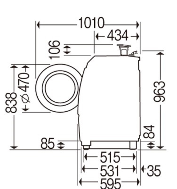 価格.com - 『NA-VD120L寸法図(抜粋)』パナソニック プチドラム NA