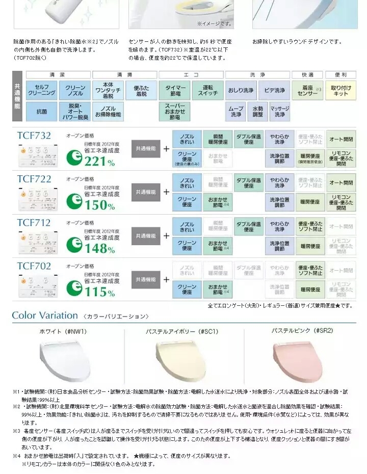 価格.com - 『TCF702～732紙カタログ抜粋』TOTO KMシリーズ TCF732C みーくん5963さん  のクチコミ掲示板投稿画像・写真「同シリーズ自動開閉なしより年間電気代が安いのはなぜ？」[2523035]