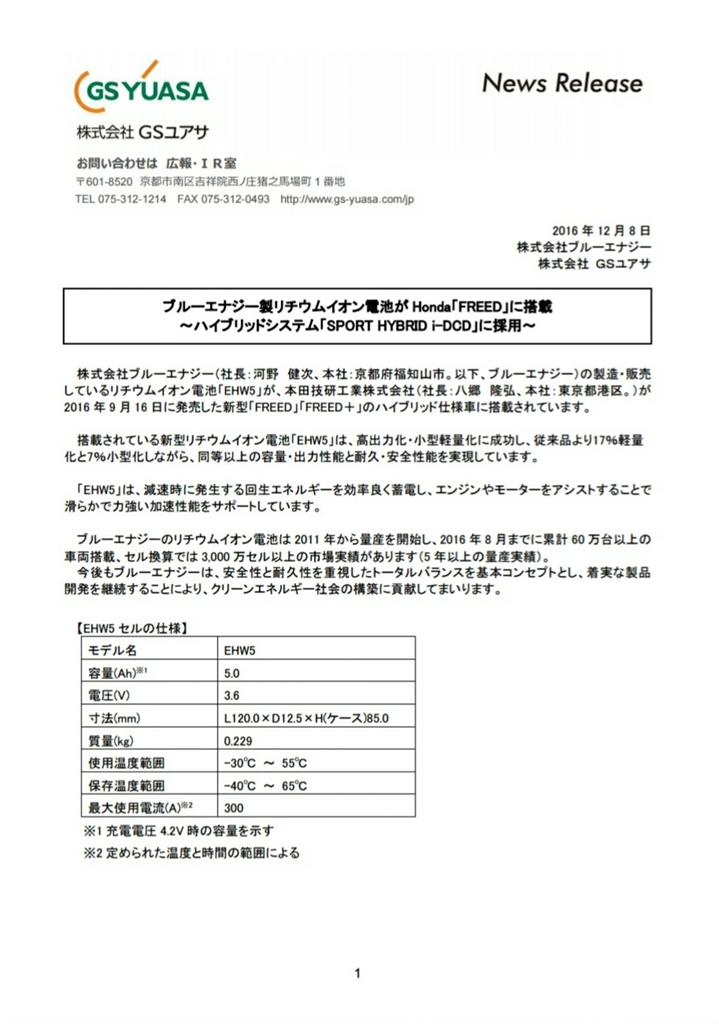 価格 Com ブルーエナジー製品情報より ホンダ フリード 16年モデル チビ号さん のクチコミ掲示板投稿画像 写真 ハイブリッド車の バッテリー容量は