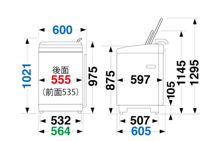 価格.com - 『寸法図』東芝 ZABOON AW-8V6 kohei166さん のクチコミ