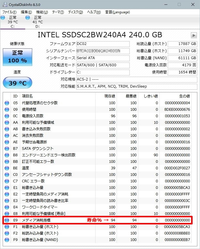Rhさま確認ページ♡ 価格.com - 『メディア消耗指標が寿命』インテル 530 Series