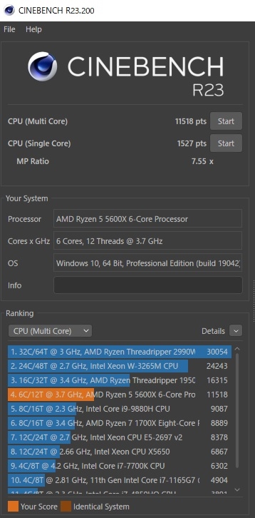 価格.com - 『5600X CINEBENCH R23結果』AMD Ryzen 5 5600X BOX