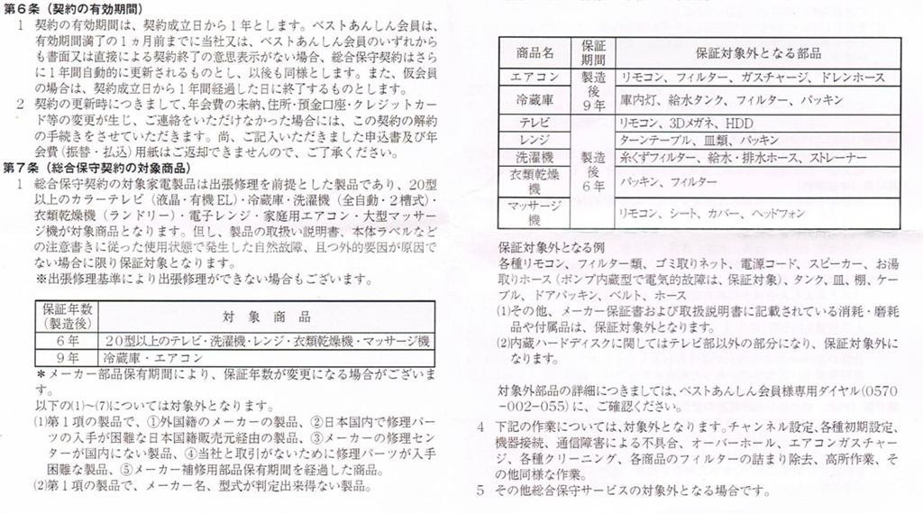 価格.com - 『「ベストあんしん保証」約款1枚目下半分』 液晶テレビ