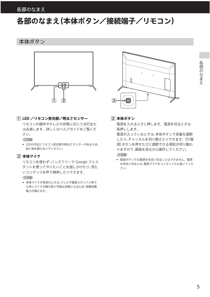 価格.com - 『KJ-49X9500H以外の取扱説明書5ページ』SONY BRAVIA KJ