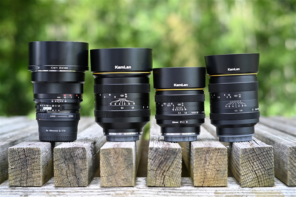 価格.com - 『左からPLANAR85mmF1.4、KAMLAN70mm、50mm、32mmのF1.1