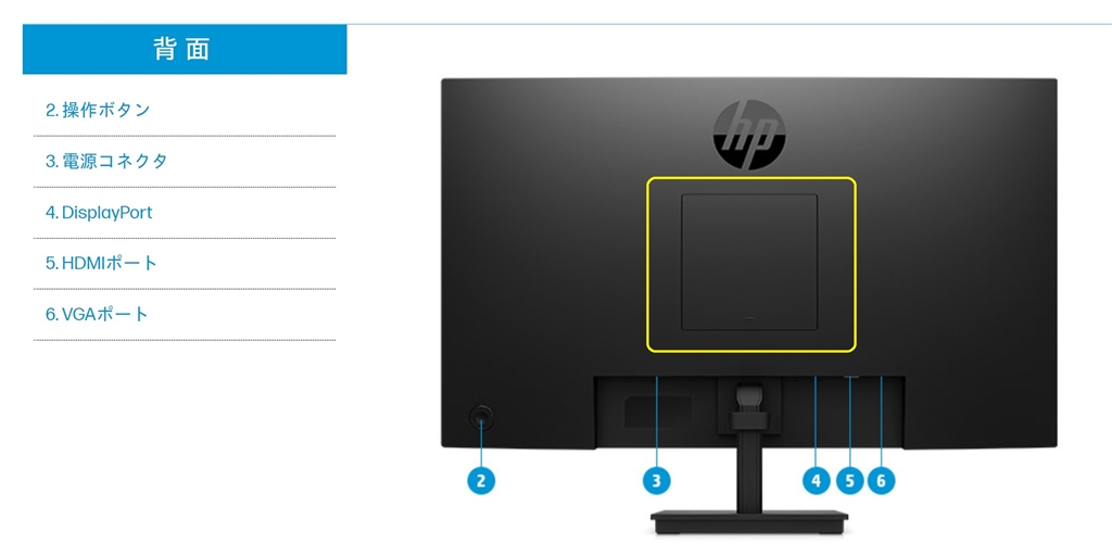 価格.com - 『黄色で囲んだところがVESAマウントの蓋』HP V27ie G5