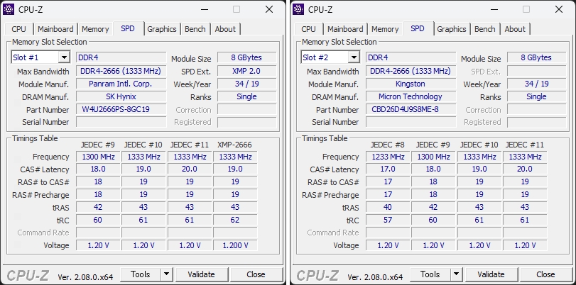 価格.com - 『メモリ情報（CPU-Z）』CFD W4U2666PS-8GC19 [DDR4