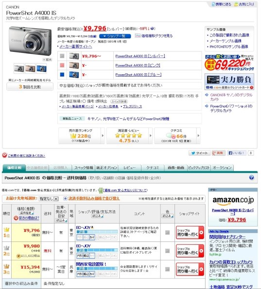 CANON PowerShot A4000 IS 価格比較 - 価格.com