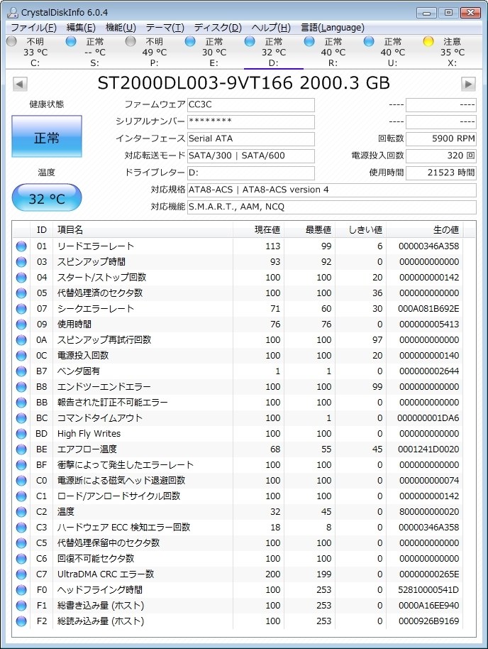 約2万7千時間稼働したHDDに不具合が発生(WD20EZRZ) - むらけんの