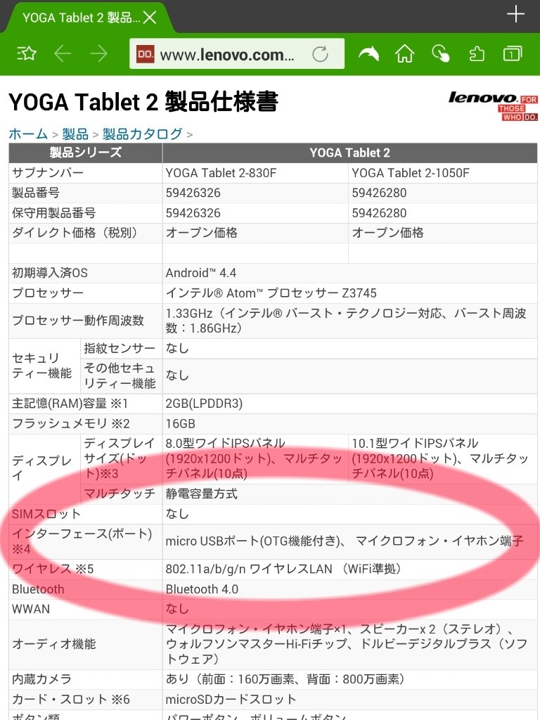 ヘッドホン端子が入りません』 Lenovo YOGA Tablet 2-830L 59428222