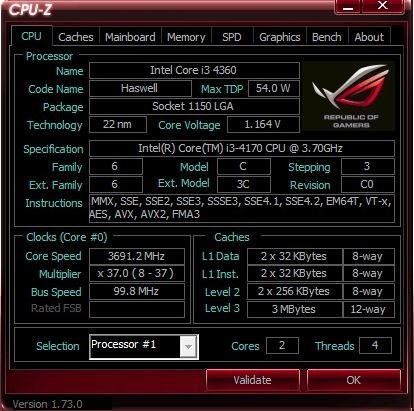 おや～CPU-Z表示が？』 インテル Core i3 4170 BOX のクチコミ