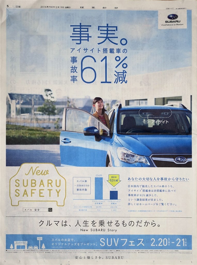 アイサイト 搭載車の事故大幅減 非装着車比約6割減 スバル レヴォーグ 14年モデル のクチコミ掲示板 価格 Com