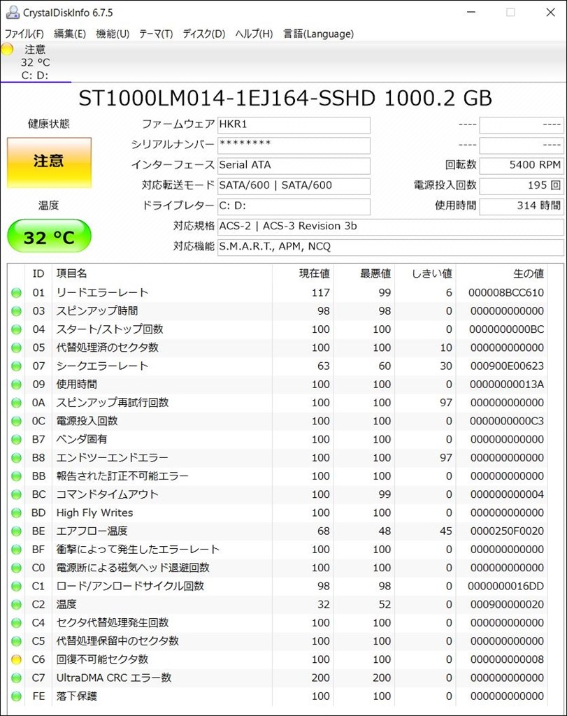 Crystaldiskinfoが警告を出しました Hp Pavilion 15 Ab200 第6世代パフォーマンスモデル のクチコミ掲示板 価格 Com