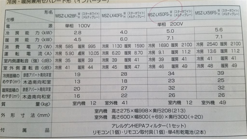 17年ぶりのエアコンの購入。スペックの矛盾で悩んでいます。』 三菱