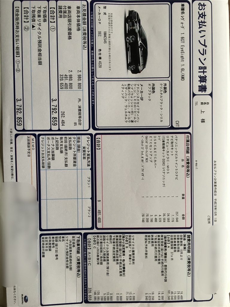 レヴォーグ1 6gt Eyesight見積りについて スバル レヴォーグ 14年モデル のクチコミ掲示板 価格 Com