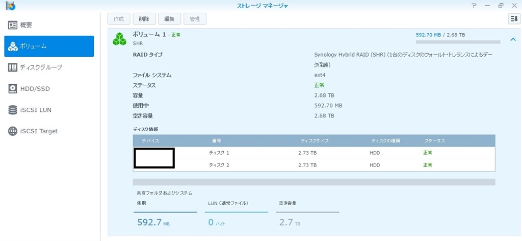 Hddを２台接続したのに空き容量が１台分しか表示されない Synology Diskstation Ds216j のクチコミ掲示板 価格 Com