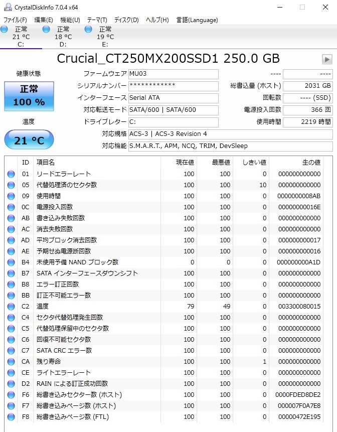 Smartの温度表示が Crucial Ct250mx200ssd1 のクチコミ掲示板 価格 Com