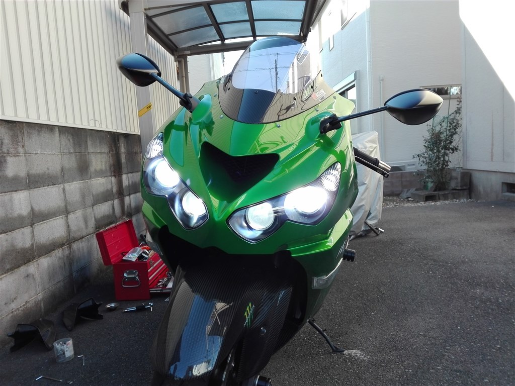 カワサキ ZZR1400 ZX14 LEDヘッドライト H11 ライムグリーン ...