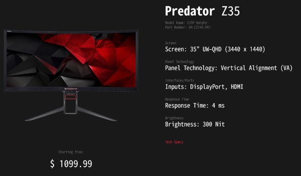 日本最大の 【ゲーミングモニター】Predator Z35bmiphz 35インチ ディスプレイ