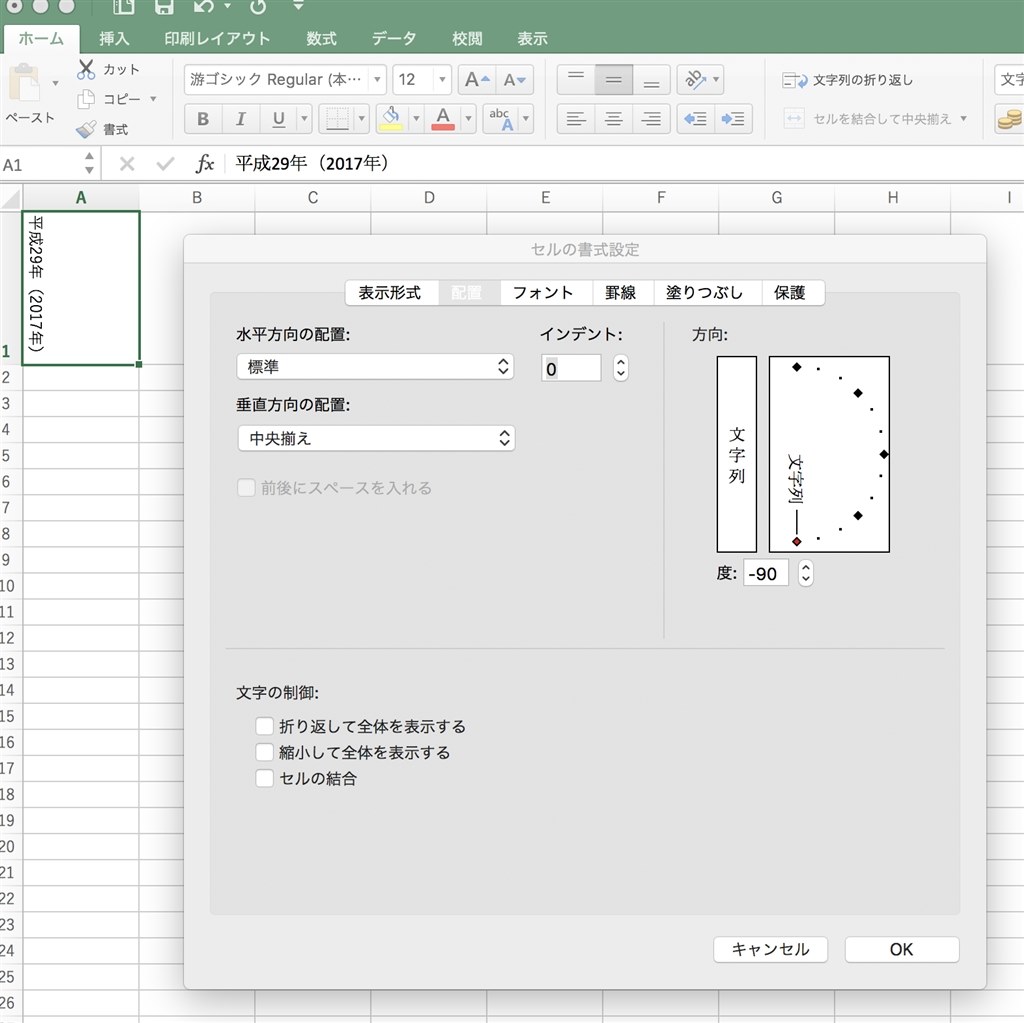 エクセルでの縦書き』 マイクロソフト Office Personal 2016