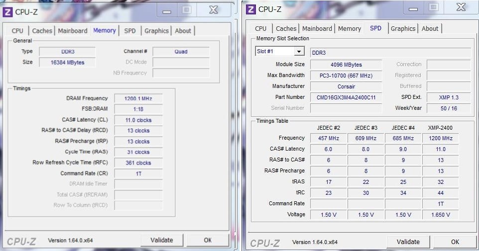 XMPどおりの認識にならない。』 Corsair CMD16GX3M4A2400C11 [DDR3 PC3 