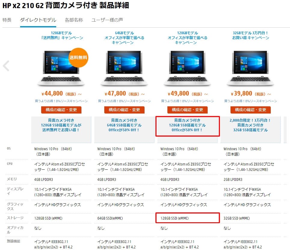 SSDとeMMCの違い』 HP HP x2 210 G2 背面カメラ付き 128GB Windows 10