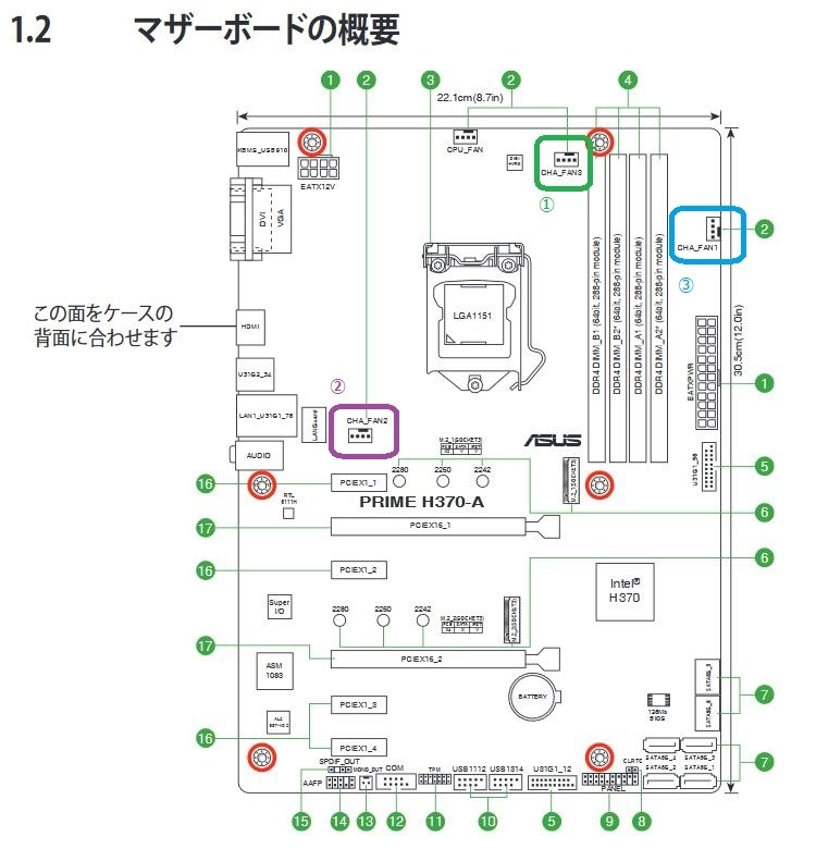 h370 asus ケースファン 3ピン コネクタ つなぎ方