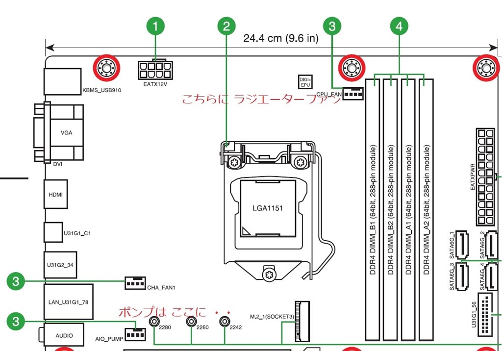 cpuクーラーのコネクター取り付け位置がわかりません』 ASUS PRIME
