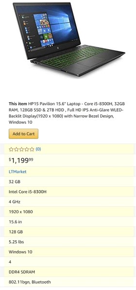 HP Pavilion Gaming 15-cx0000 価格.com限定 Core i7&256GB SSD+1TB 