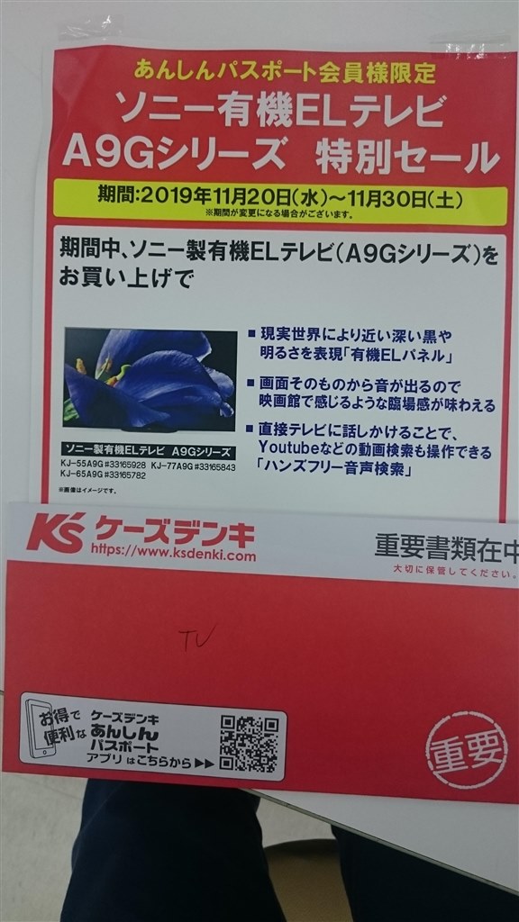 限界値引き【引取限定】ソニー 4K有機ELテレビ KJ-65A9G ブラビア