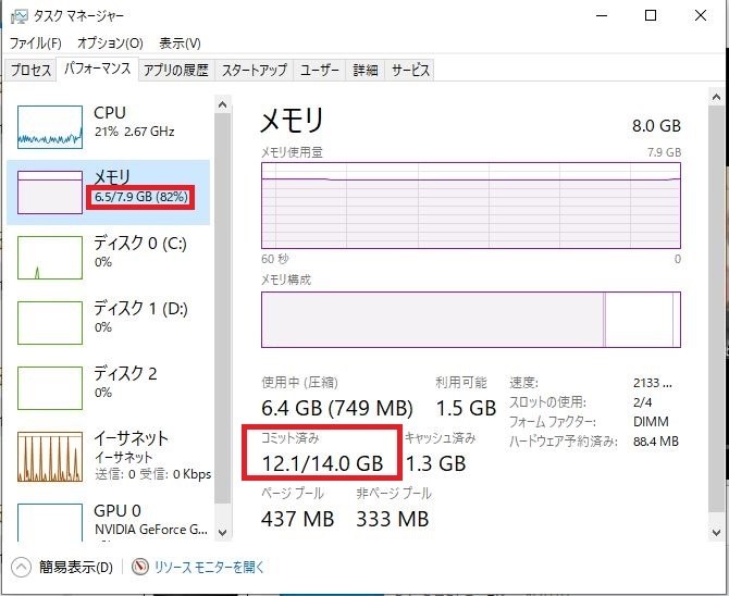 使用可能メモリが6G弱しかない』 HP HP Desktop 190-0204jp Ryzen 5
