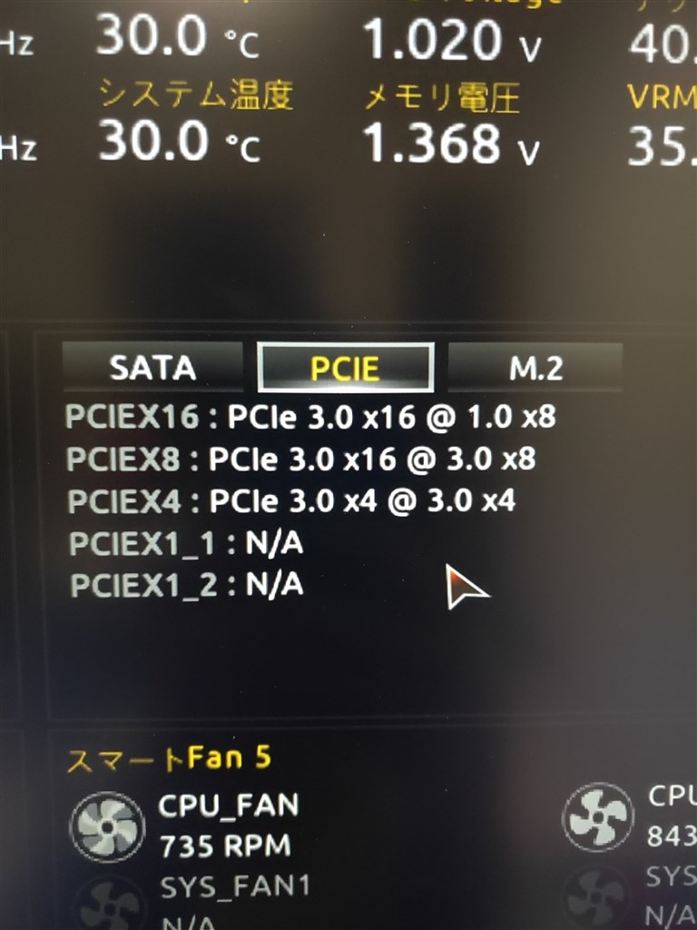 Geforceのボードを挿すと、PCIe 1.0？と認識されてしまう