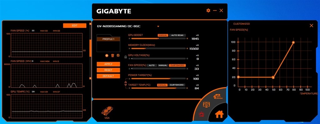 3連ファンの回転数』 GIGABYTE GV-N207SGAMING OC-8GD [PCIExp 8GB] の