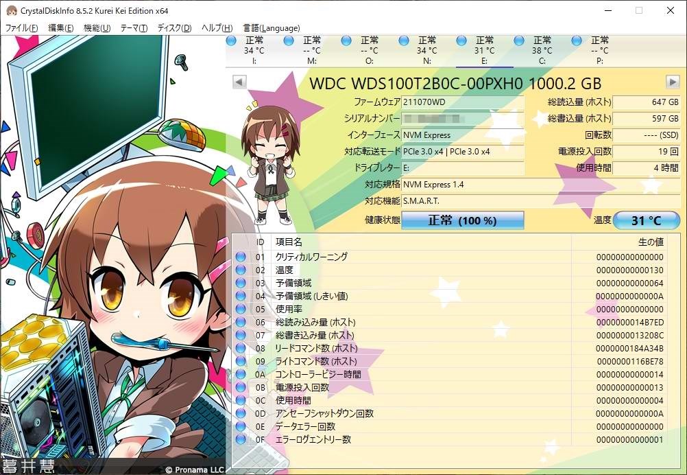 ほぼ未使用 Western Digital SN550 NVMe PCI Gen 3.0 M.2 2280 (WDS500G2B0C)