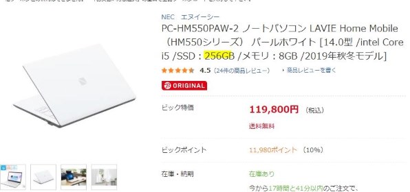 NEC LAVIE N1565/AA 2020年夏モデル 8GB/512GB