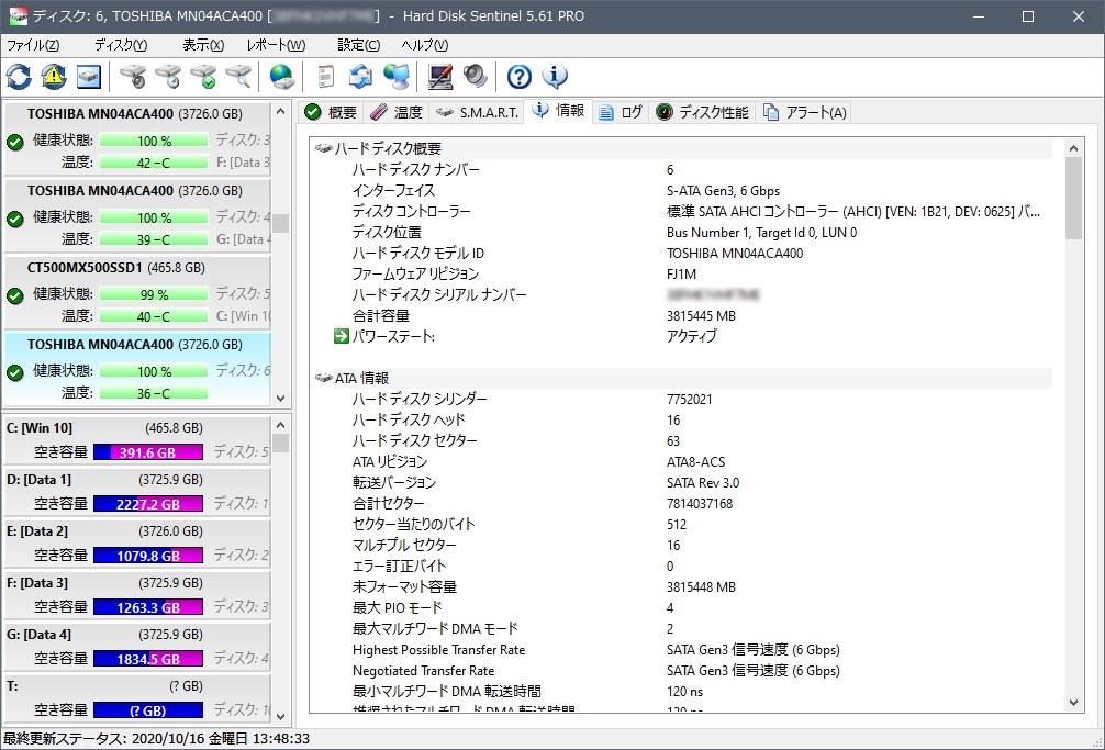 このHDDの総セクタ数を知りたいです』 東芝 MN04ACA400 [4TB