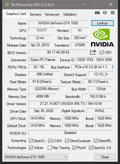 ZOTAC GeForce GTX1650 動作未確認！！ ZOTAC GAMING GeForce