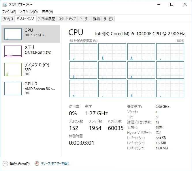 i5 10400F アイドル状態でも1コアだけ使用率が常に100%』 クチコミ