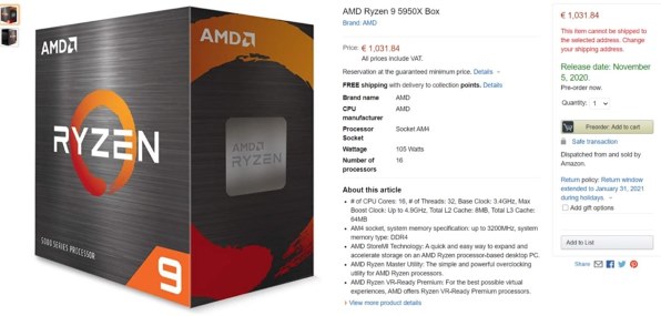 発売当日の入手先について』 AMD Ryzen 9 5950X BOX のクチコミ