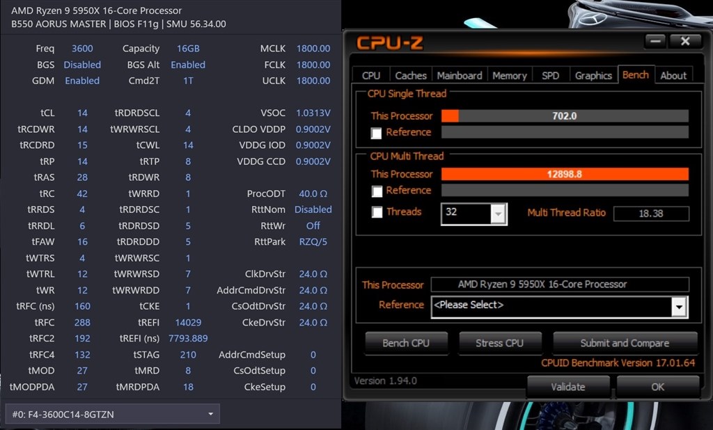 5950XデフォルトでCPU-Zベンチシングル700台に到達』 AMD Ryzen 9