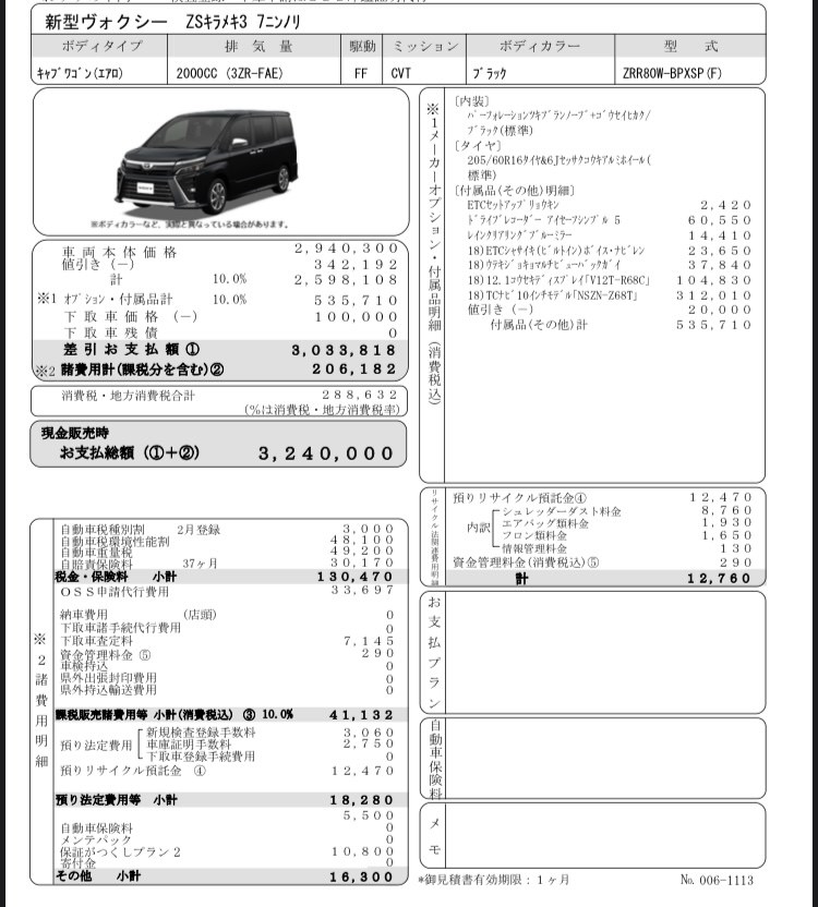 再度、見積書について』 トヨタ ヴォクシー 2014年モデル のクチコミ