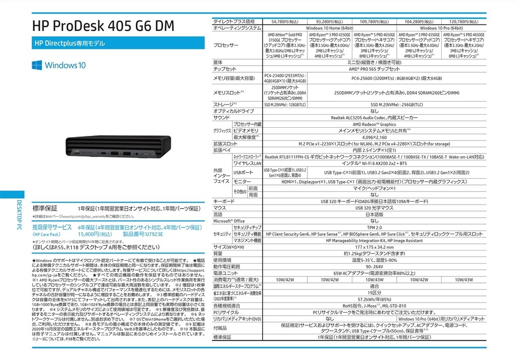 Windows11更新済 HP ProDesk 405 G6 DM 4350GE 【公式通販】