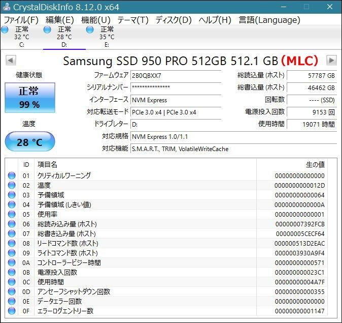 Crstal Disk Infoの寿命について』 CFD PG4VNZ CSSD-M2M1TPG4VNZ の