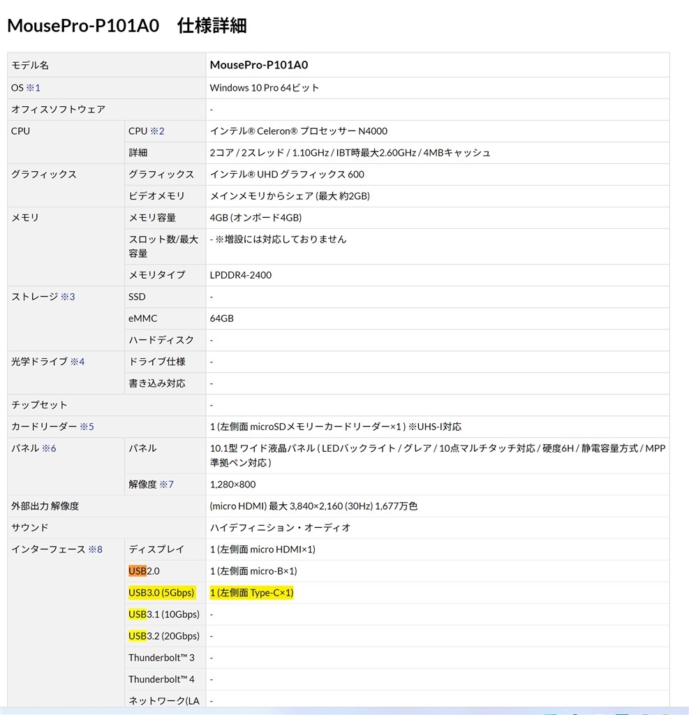 USB typeCポートから映像出力』 マウスコンピューター MousePro-P101A0 