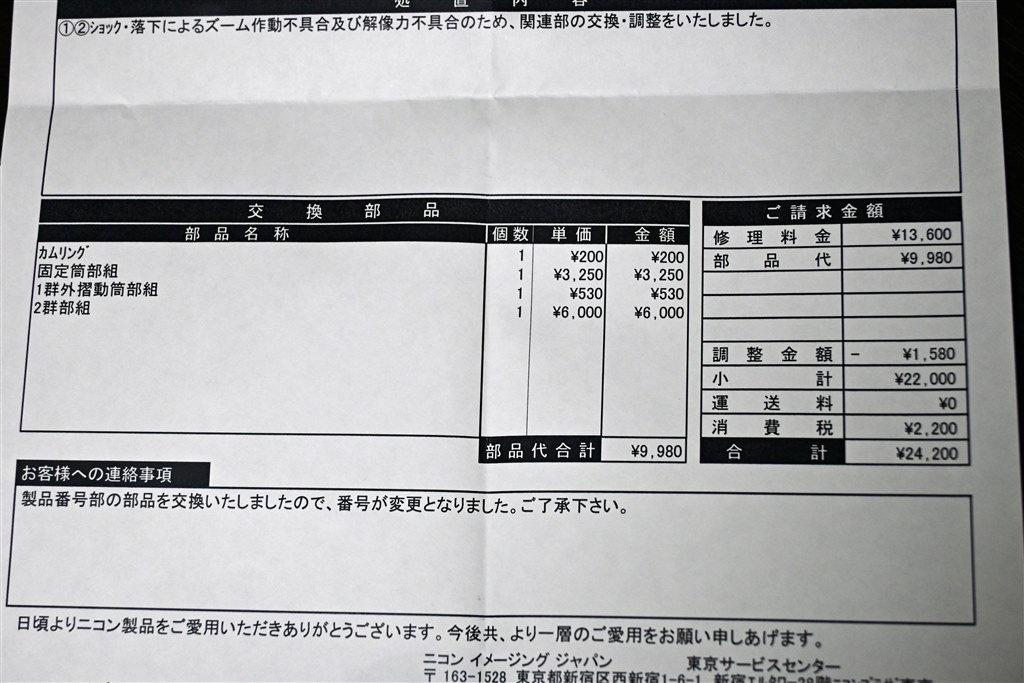 ニコン カメラ トップ 修理 見積もり