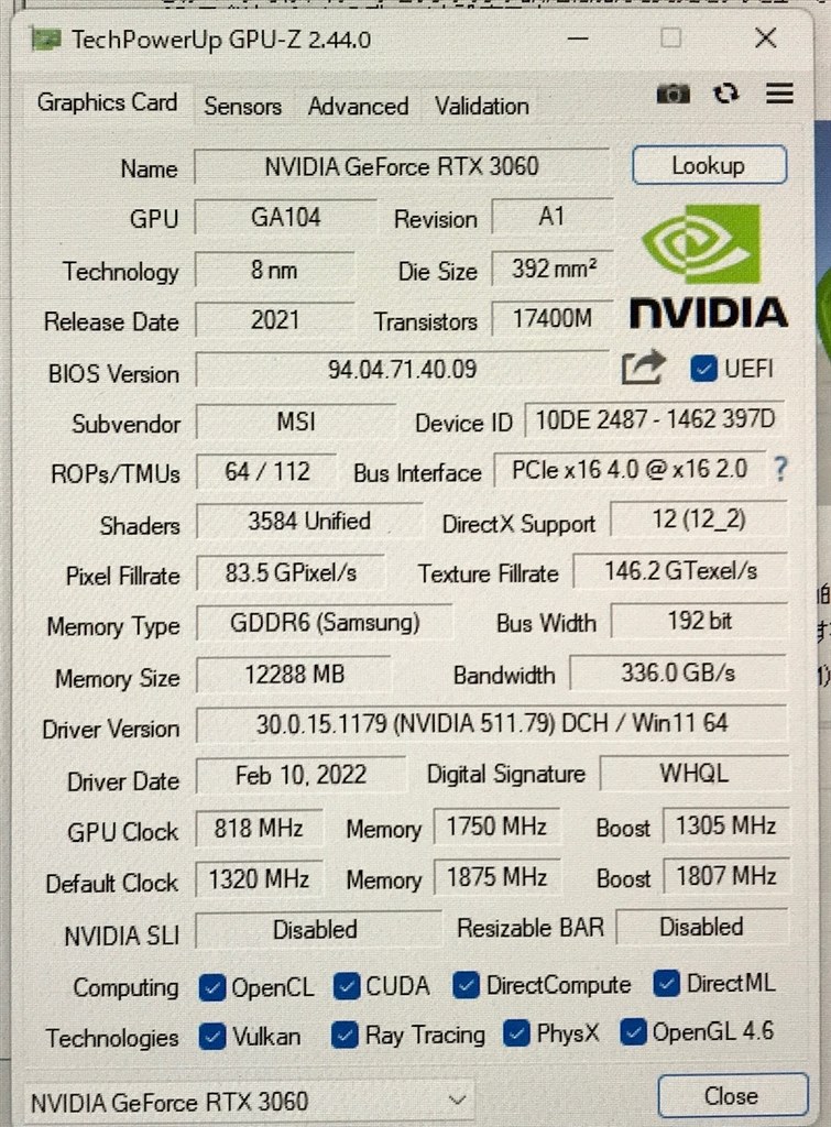 GPU型式がGP104でした。』 MSI GeForce RTX 3060 VENTUS 2X 12G OC ...