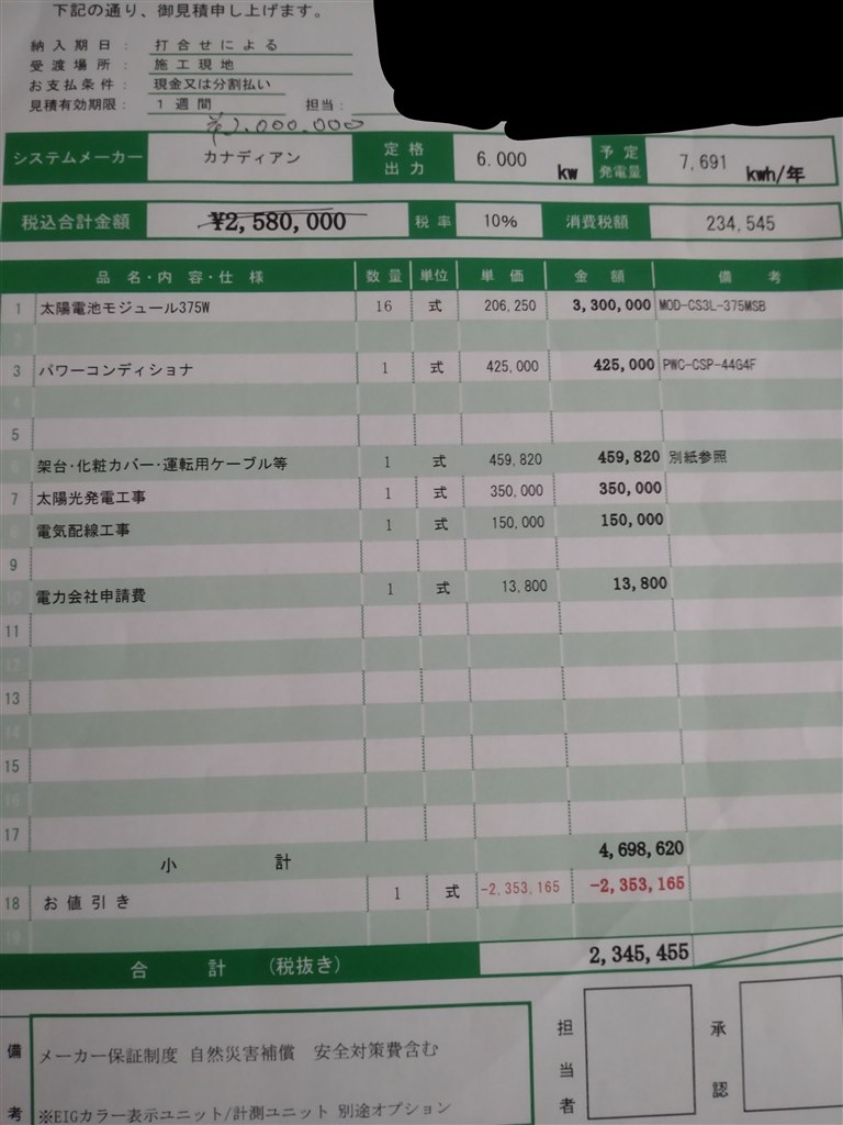 太陽光 カナディアンソーラー 見積もり正しいのかどうか？』 クチコミ