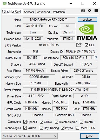 MSI GeForce RTX 3060 Ti GAMING X 8G LHR [PCIExp 8GB] 価格比較