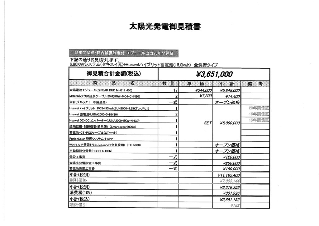 太陽光及び蓄電池セットの見積もりについて。』 クチコミ掲示板 - 価格.com